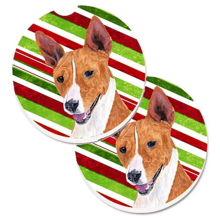 Carolines Treasures Basenji Candy Cane Holiday Christmas Set of 2 Cup Holder Car Coaster SC9347CARC